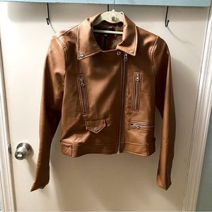 Brown Faux Leather Motto Jacket Size Medium